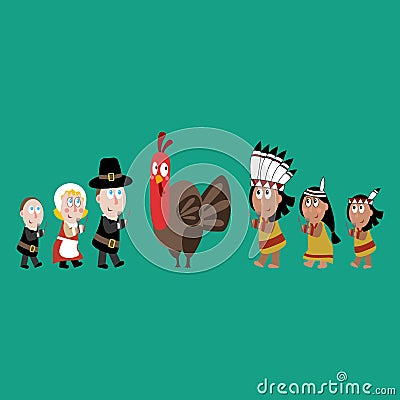 Pilgrims and indians illustration Vector Illustration