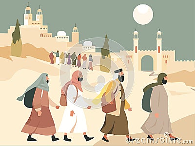 Pilgrims on the Sacred Path - Ramadan Journey Vector Illustration