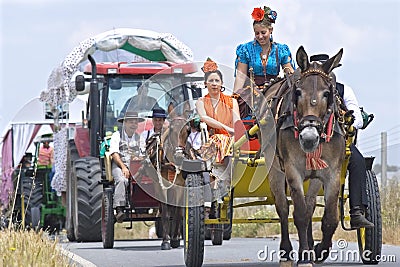 Pilgrims on their way to pilgrimage church El Rocio Editorial Stock Photo