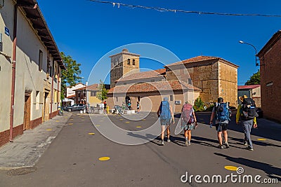 Pilgrims walk along the Camino De Santiago Editorial Stock Photo