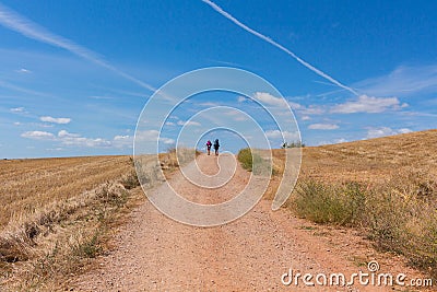 Pilgrims walking in the Camino de Santiago, Spain Editorial Stock Photo