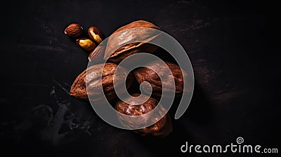 Pili nuts group background. Food backdrop. Generative AI Stock Photo