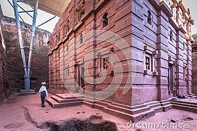 Piligrim near lalibela rock church Timkat day Editorial Stock Photo