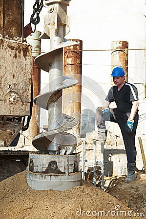 Piling construction works Stock Photo