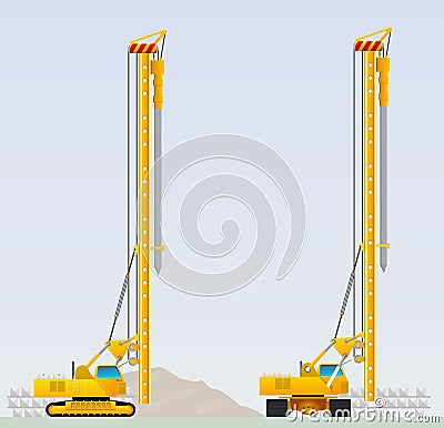 Piling machine before clogging piles Vector Illustration