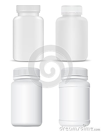 Pill bottle mockup White plastic supplement bottle Vector Illustration