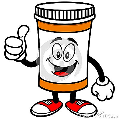 Pill Bottle with Thumbs Up Vector Illustration