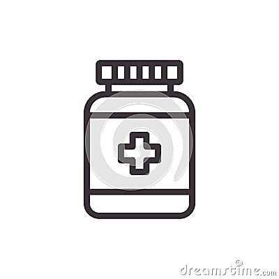 Pill bottle. Vector black icon. Vector Illustration