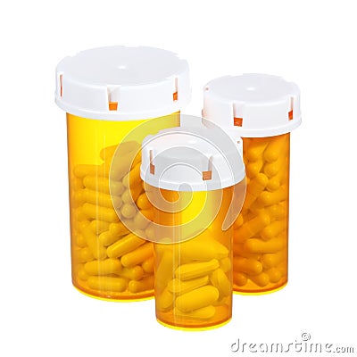 Pill bottles isolated on white background Stock Photo