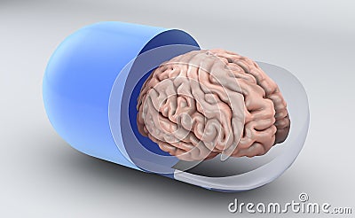 Pill and brain, memory pills Stock Photo
