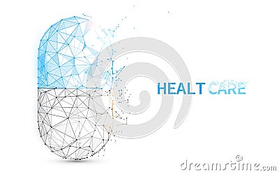 Pill capsule icon form lines, triangles and particle style design Vector Illustration