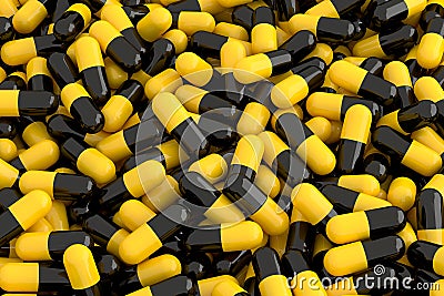 Pill Capsule Pile, 3D Rendering Stock Photo