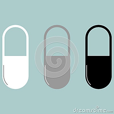 Pill or capsule white grey black icon. Vector Illustration