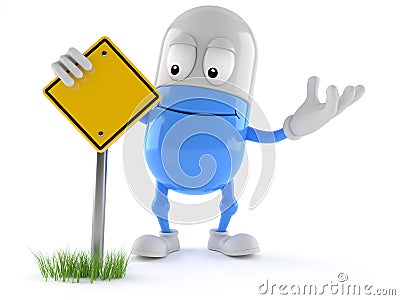 Pill character with blank road sign Cartoon Illustration