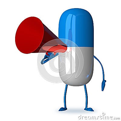 Pill character with megaphone Stock Photo