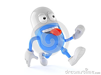 Pill character running Stock Photo