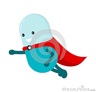 Pill character super-hero flying Vector Illustration