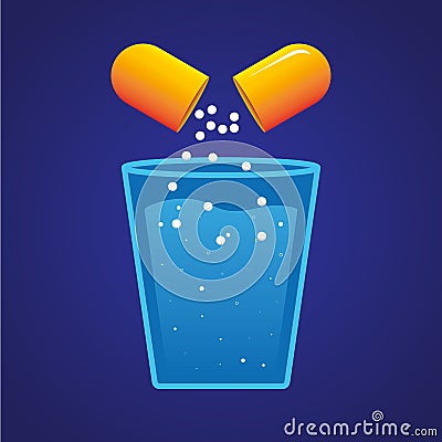 Pill and a Glass of Water Vector Illustration