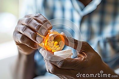 Pill medicals in old wrinkled hand. Vitamins prescription Thyroid Cancer Ayurvedic remedie health medical addiction care treatment Stock Photo