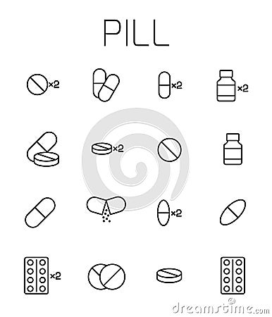 Pill related vector icon set. Vector Illustration