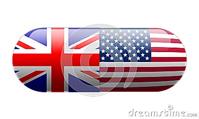 Pill wrapped in Union Jack and USA Flags Stock Photo