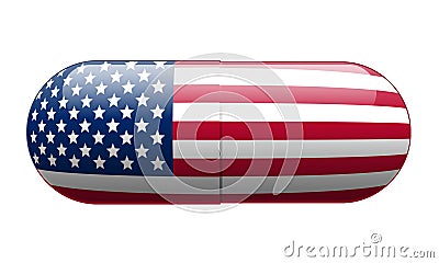 Pill wrapped in a US Flag Cartoon Illustration