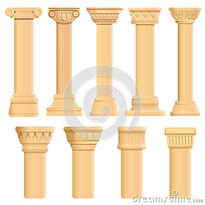 Pillar icons set, cartoon style Vector Illustration