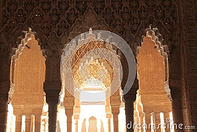 Pillars and Arcs of Alhambra Stock Photo