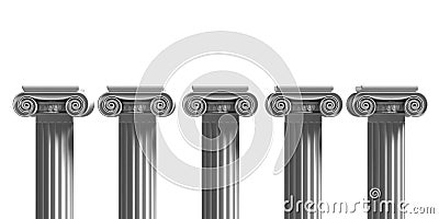 Marble pillars columns classic greek isolated against white background. 3d illustration Cartoon Illustration