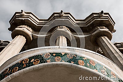 Pillars in Retro, Barcelona, Lion heads Stock Photo