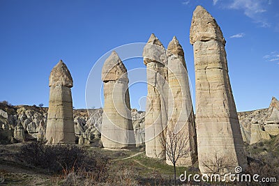 Pillars of the Valley of Love. Goreme national Park, Cappadocia Stock Photo