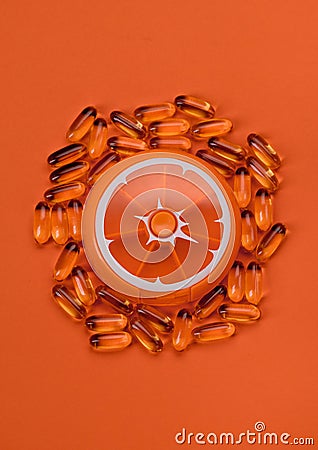 Pillbox, Omega-3, Fish oil, softgel capsule Stock Photo