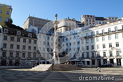 Pillory of Lisbon, triple-twist manueline column at Municipal Square, Lisbon, Portugal Editorial Stock Photo