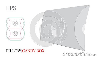 Pillow Box Template, Vector with die cut / laser cut lines. Flower Gift Box. White, blank, clear, isolated Candy Box mock up on w Vector Illustration