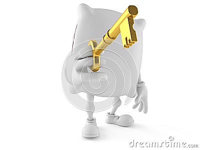 Pillow character holding door key Stock Photo