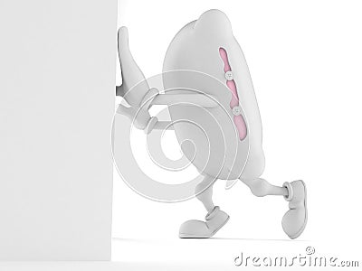 Pillow character pushing wall Stock Photo