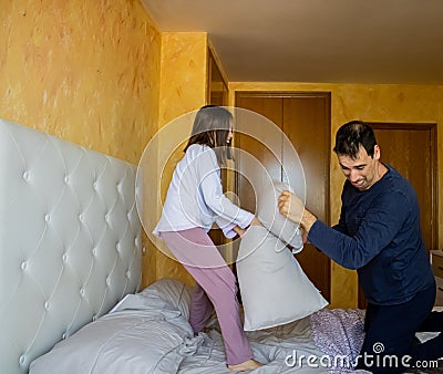 Pillow fight Stock Photo