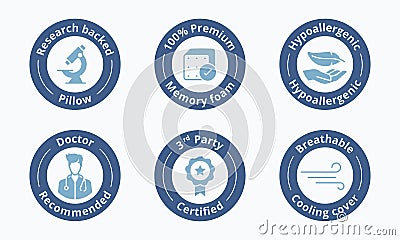 Pillow quality certification sign. Special features symbol. Pillow unique selling point badge vector illustration. Perfect design Vector Illustration