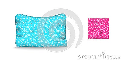 Pillow and seamless pattern on blue background Stock Photo