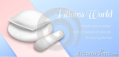 Pillows World Horizontal Banner Pile of Cushions Vector Illustration