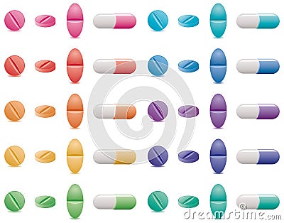 Pills and capsules Vector Illustration