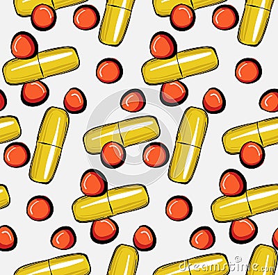 Pills drugs pattern. Simple repetition vitamin medical background, chemical capsule medication design. Seamless tablets decoration Stock Photo