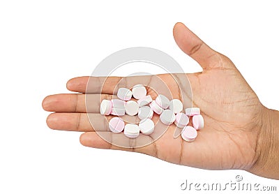 Pills in hands Stock Photo