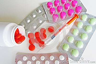 Pills and injection medicaments macro photo Stock Photo