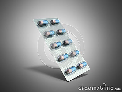 Pills Package Blister 3D illustration on grey Cartoon Illustration