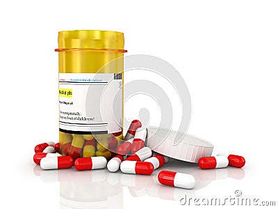 Pills an pill bottle Stock Photo