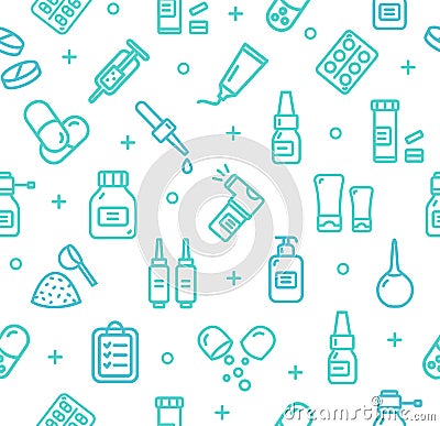 Pills Related Medical Pattern Background. Vector Vector Illustration