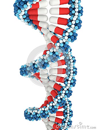 Pills in shape of DNA structure Cartoon Illustration