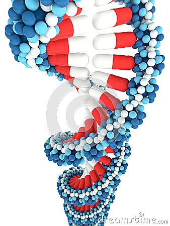 Pills in shape of DNA structure Cartoon Illustration