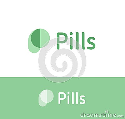 Pills simple logo concept for painkiller, antibiotic, vitamin supplements and other health care chemistry. Abstract Vector Illustration